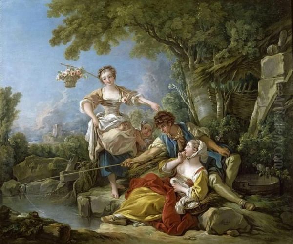 Fishing Oil Painting by Francois Boucher