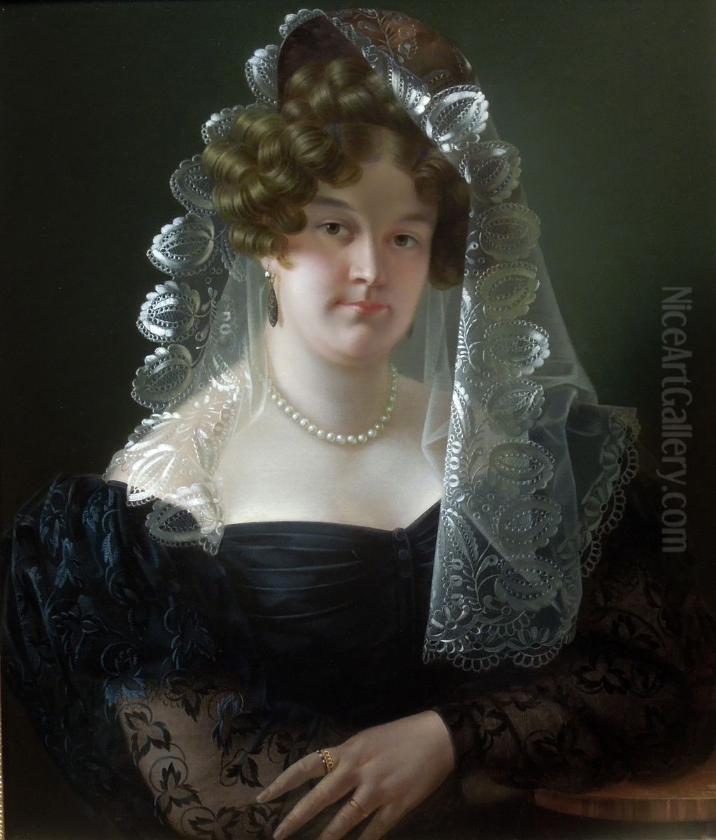 Portrait of Julia Wieman nee Czaban Oil Painting by Franciszek Pfanhauser