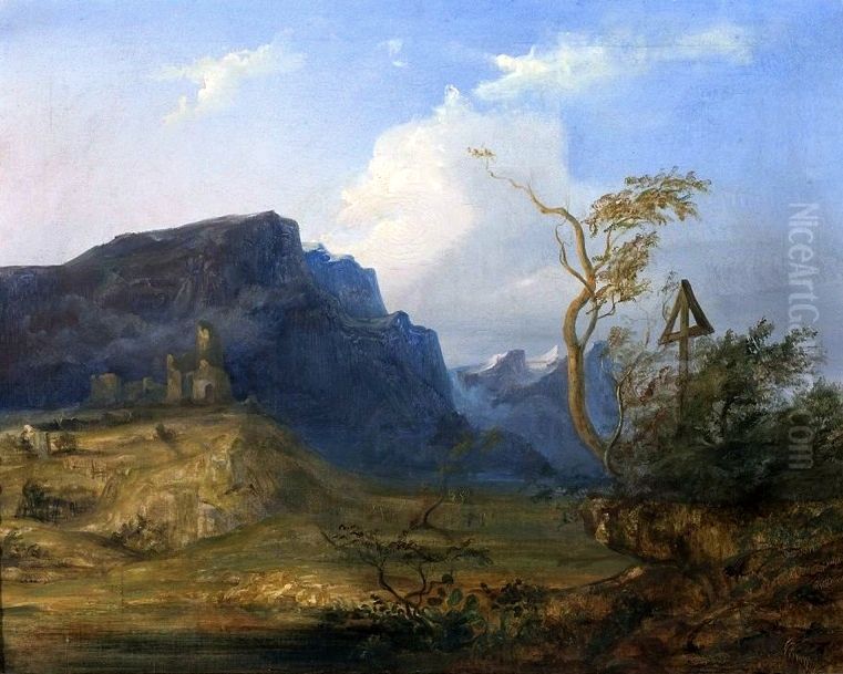Mountain landscape Oil Painting by Jan Nepomucen Glowacki