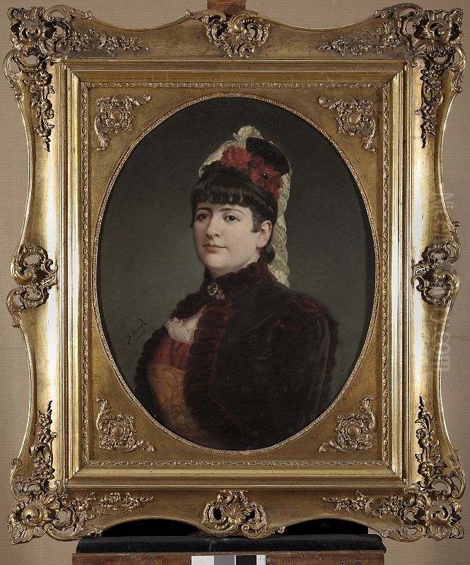 Portrait of a lady in a hat Oil Painting by Maurycy Sztencel