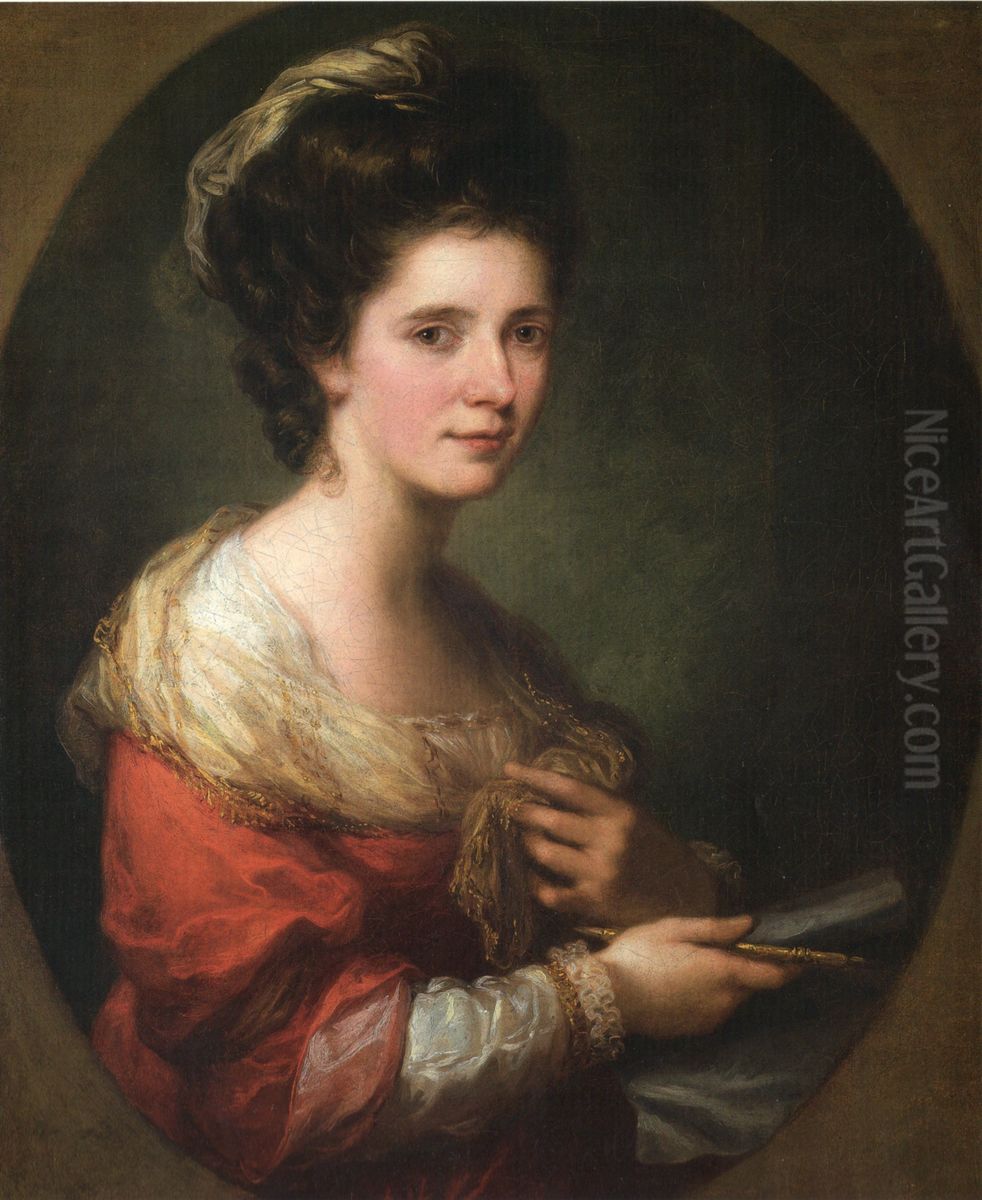 Self-Portrait with Charcoal Holder and Sharpener Oil Painting by Angelica Kauffmann
