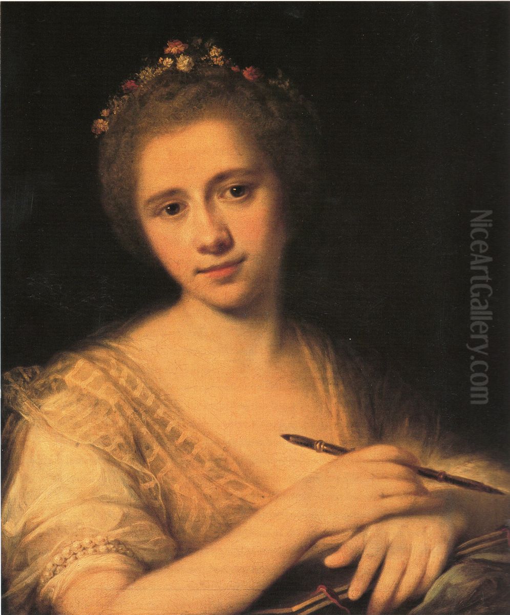 Self-portrait with flower-wreath Oil Painting by Angelica Kauffmann
