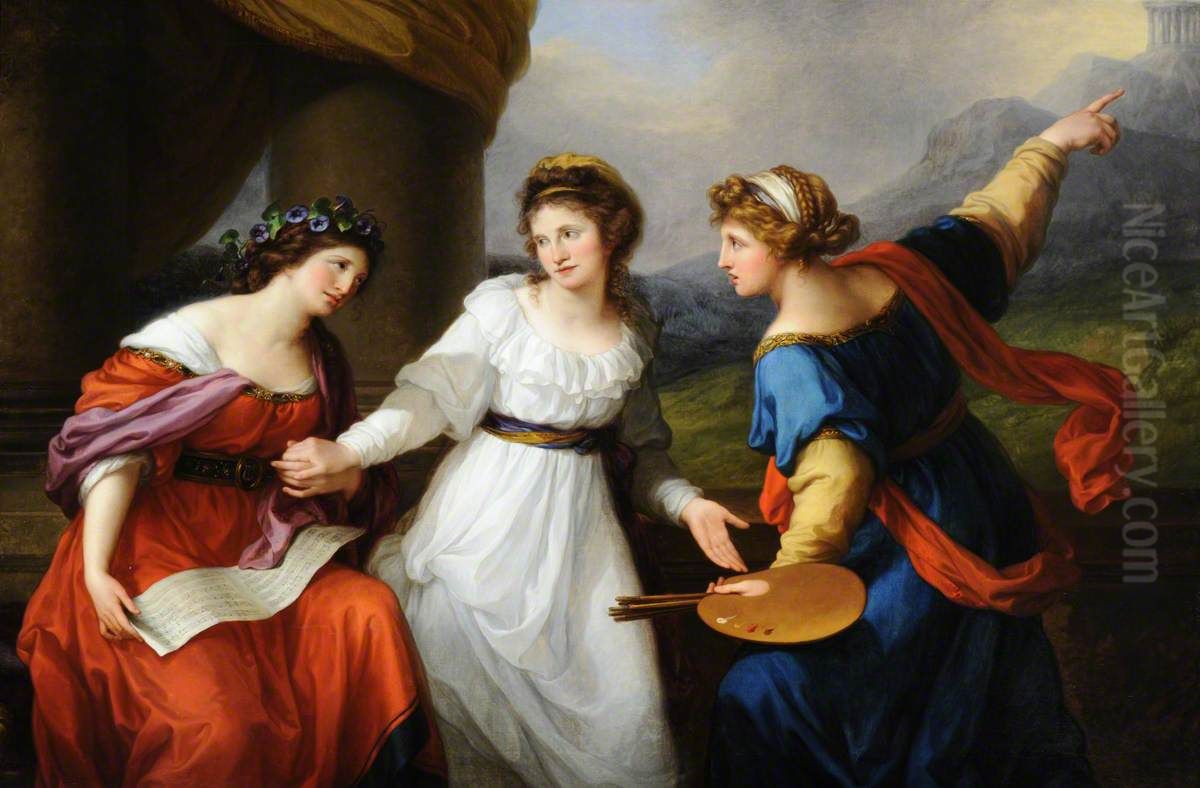 Selbstbildnis am Scheideweg zwischen Musik und Malerei Oil Painting by Angelica Kauffmann