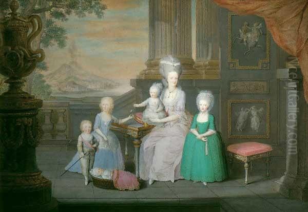 Queen Maria Carolina and her children overlooking Naples Oil Painting by Maria Carolina of Austria