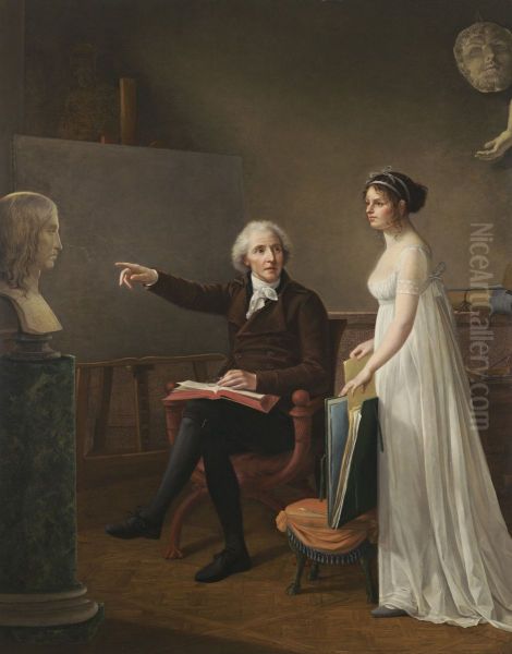 Self-Portrait with Artist's Father Oil Painting by Constance Mayer