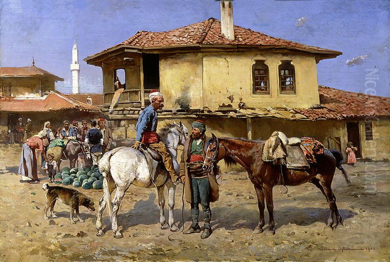 Eastern marketplace Oil Painting by Tadeusz Ajdukiewicz