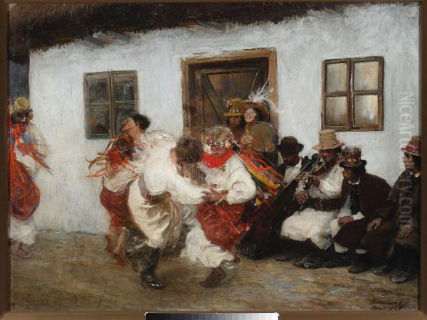 Oberek 
Taniec ludowy przed domem Oil Painting by Teodor Axentowicz