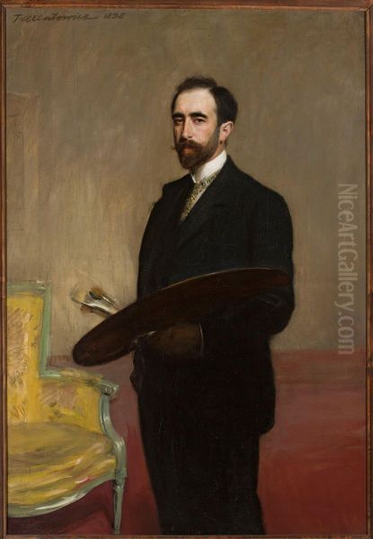 Autoportret z paleta Oil Painting by Teodor Axentowicz