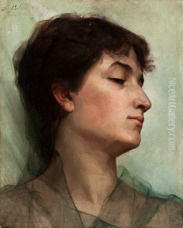 Portrait study of a young woman Oil Painting by Anna Bilinska-Bohdanowicz