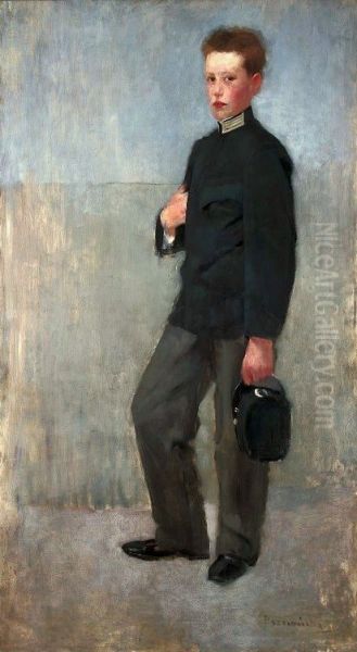 Portrait of a boy in middle school uniform Oil Painting by Olga Boznanska