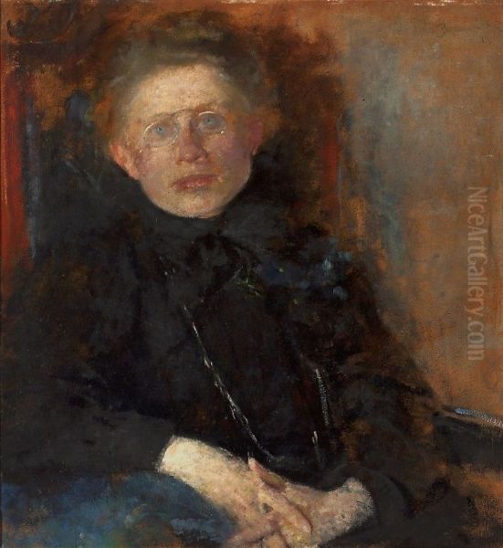 Portrait of Anna Saryusz Zaleska (ca. 1880-after 1863), painter Oil Painting by Olga Boznanska