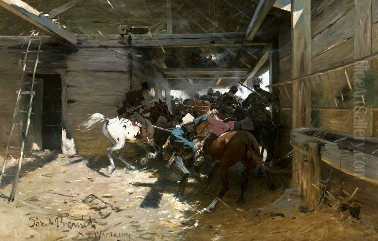 Alarm Oil Painting by Jozef Brandt