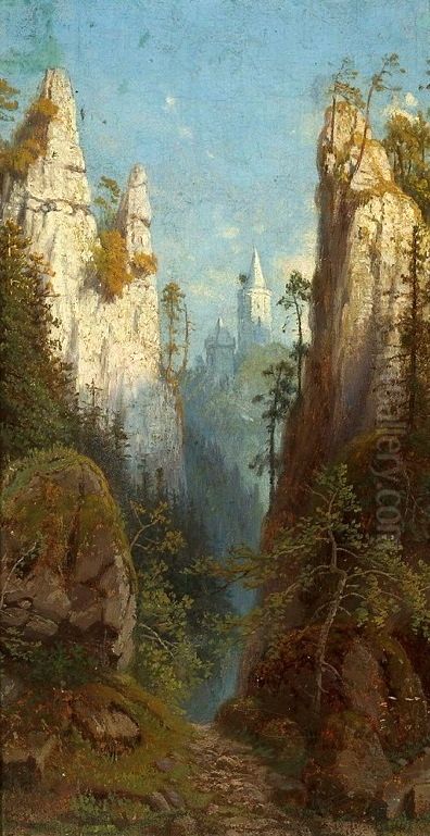 Ojcow at the Pradnik river Oil Painting by Feliks Brzozowski