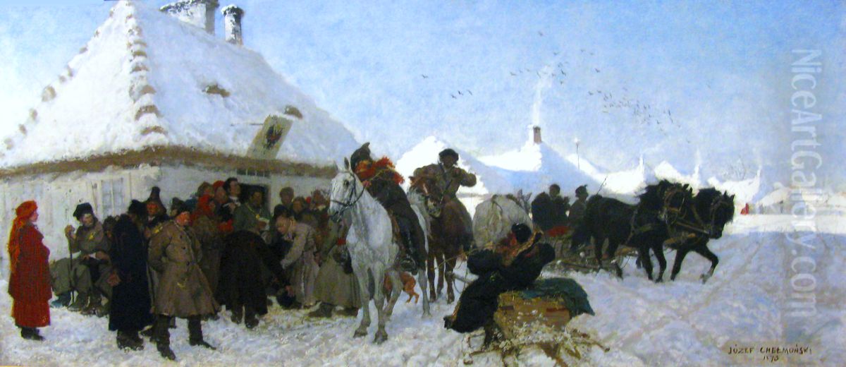 Case before the village head Oil Painting by Jozef Chelmonski