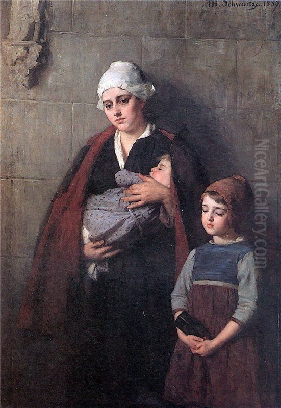 Orphans Oil Painting by Therese Schwartze