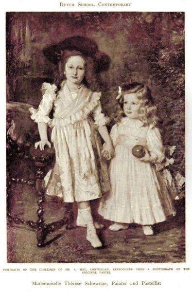 Portraits of the Children of Mr. A. May Oil Painting by Therese Schwartze