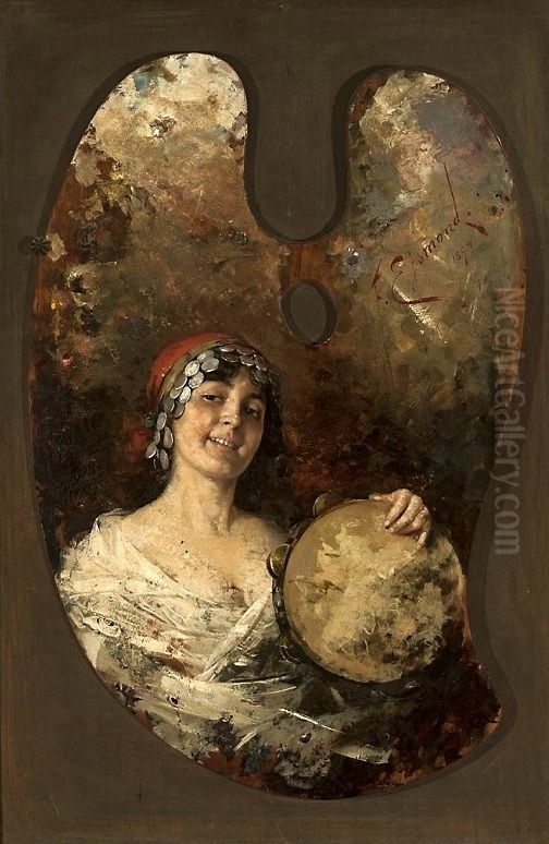 Palette with a young gypsy (Odalisque). Oil Painting by Franz Ejsmond