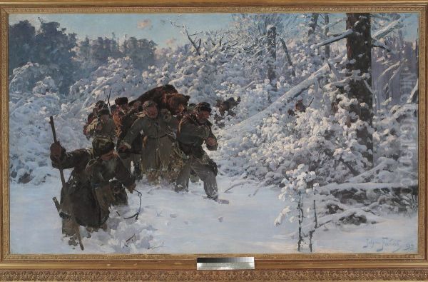 Return from the bear hunt Oil Painting by Julian Falat