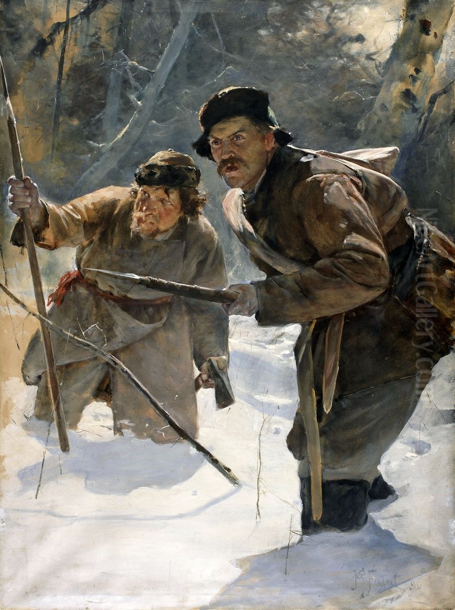Javelineers (Bear hunting). Oil Painting by Julian Falat