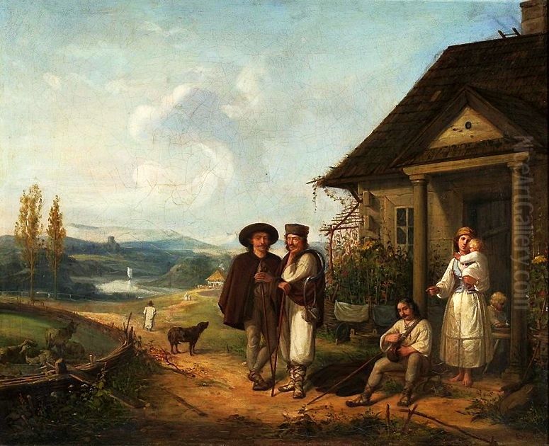 In front of a manor house Oil Painting by Wojciech Gerson