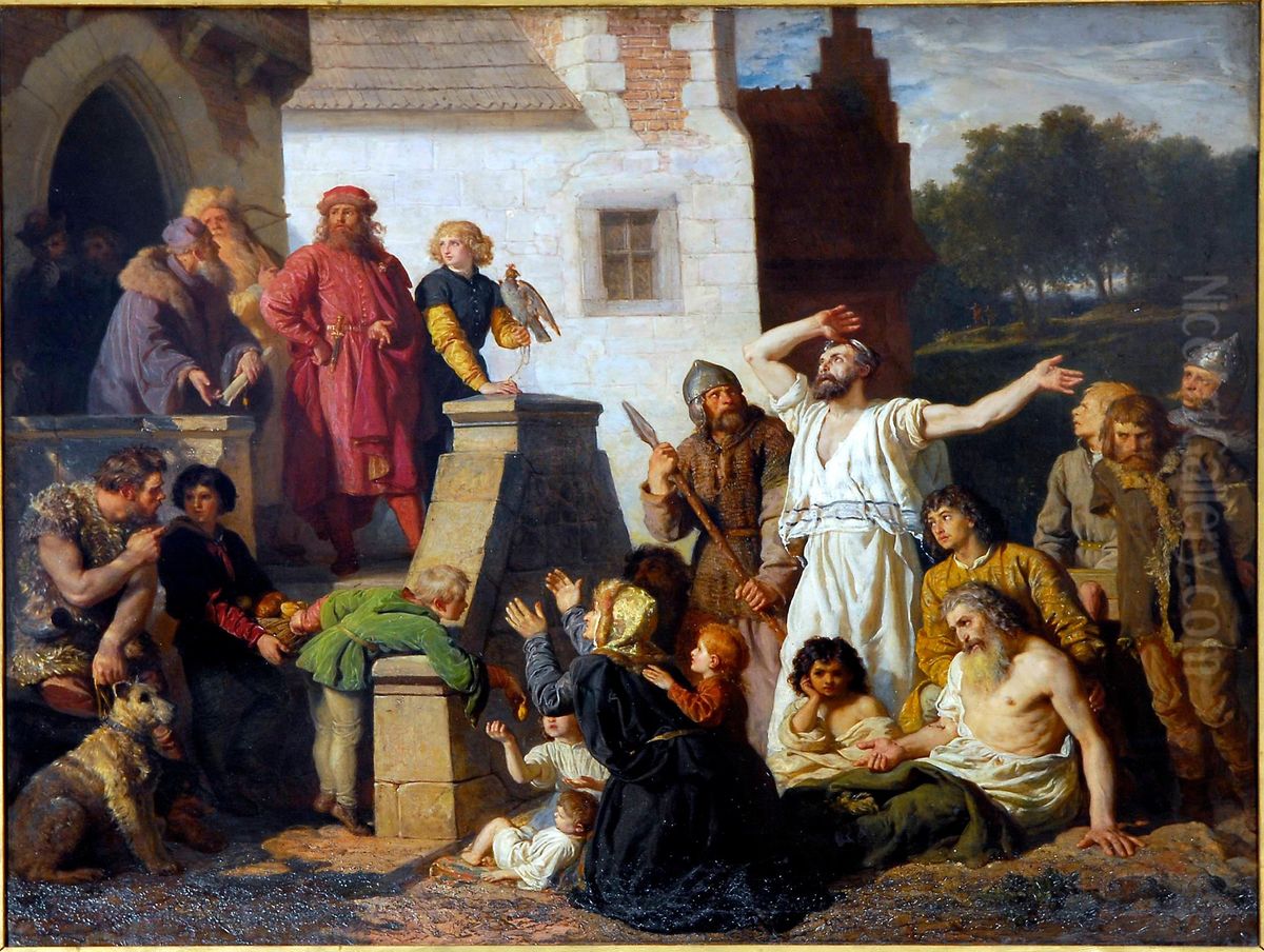 Kazimierz Wielki i Zydzi; Zydzi tulajacy sie prosza Kazimierza Wielkiego o przytulek w Polsce Oil Painting by Wojciech Gerson