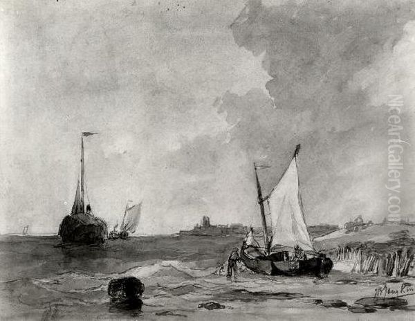 A Scene on the Beach Oil Painting by Johannes Christiaan Schotel