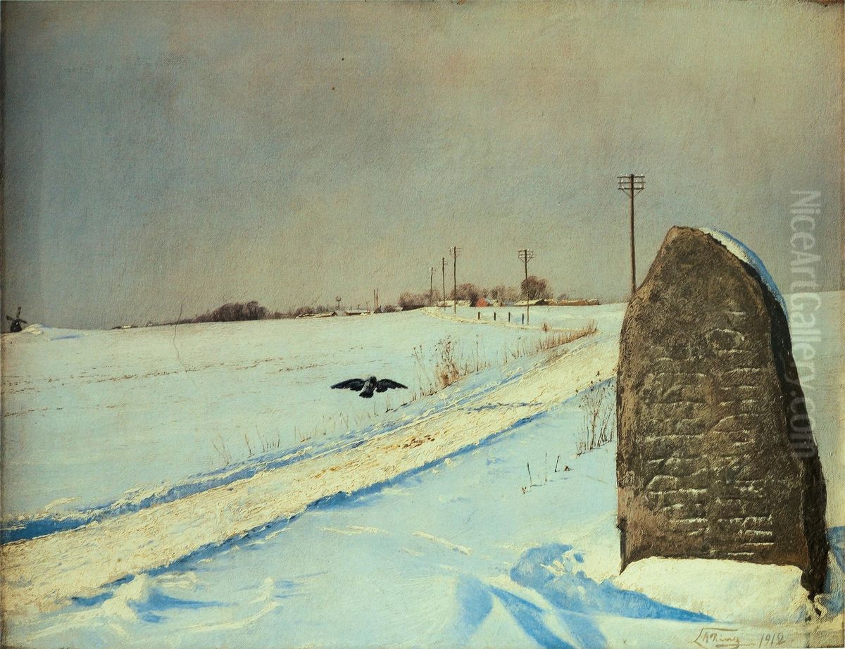 Runestone at Roskilde Landevej Oil Painting by Laurits Andersen Ring