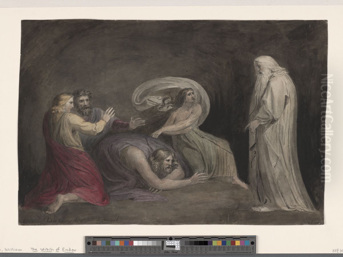 The Witch of Endor raising the Spirit of Samuel Oil Painting by William Blake