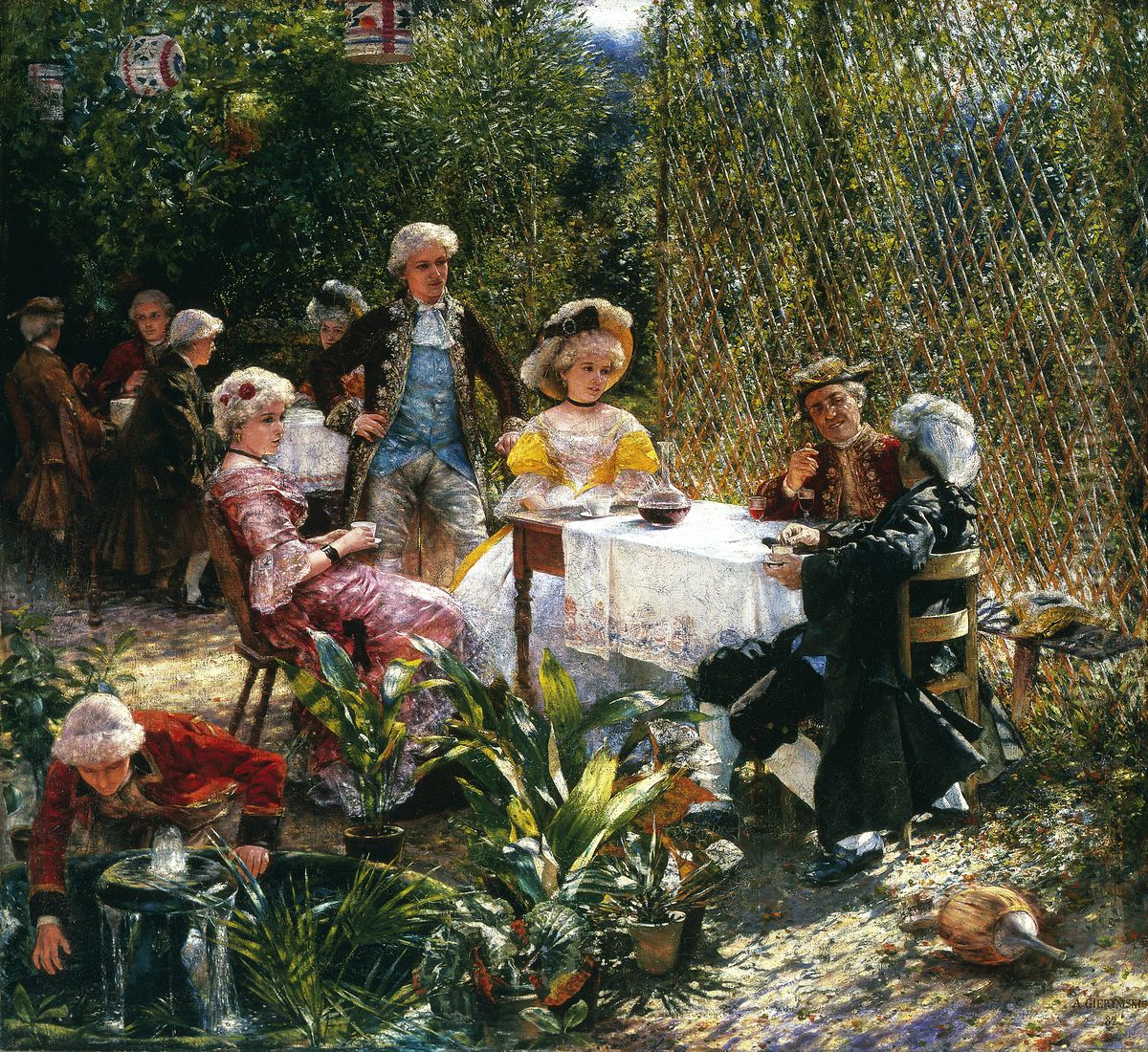 In the arbour. Oil Painting by Aleksander Gierymski
