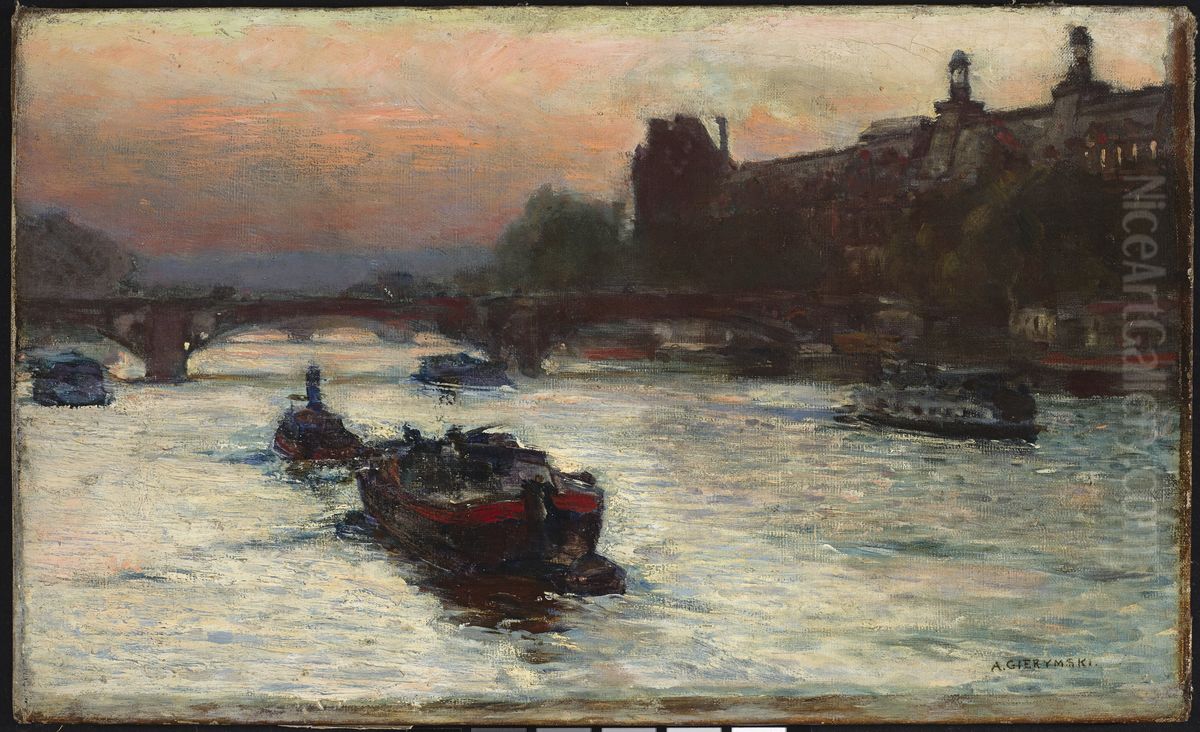 Evening by the River Seine, study Oil Painting by Aleksander Gierymski