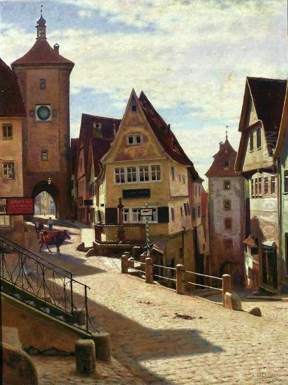 At the Plonlein in Rothenburg Oil Painting by Aleksander Gierymski