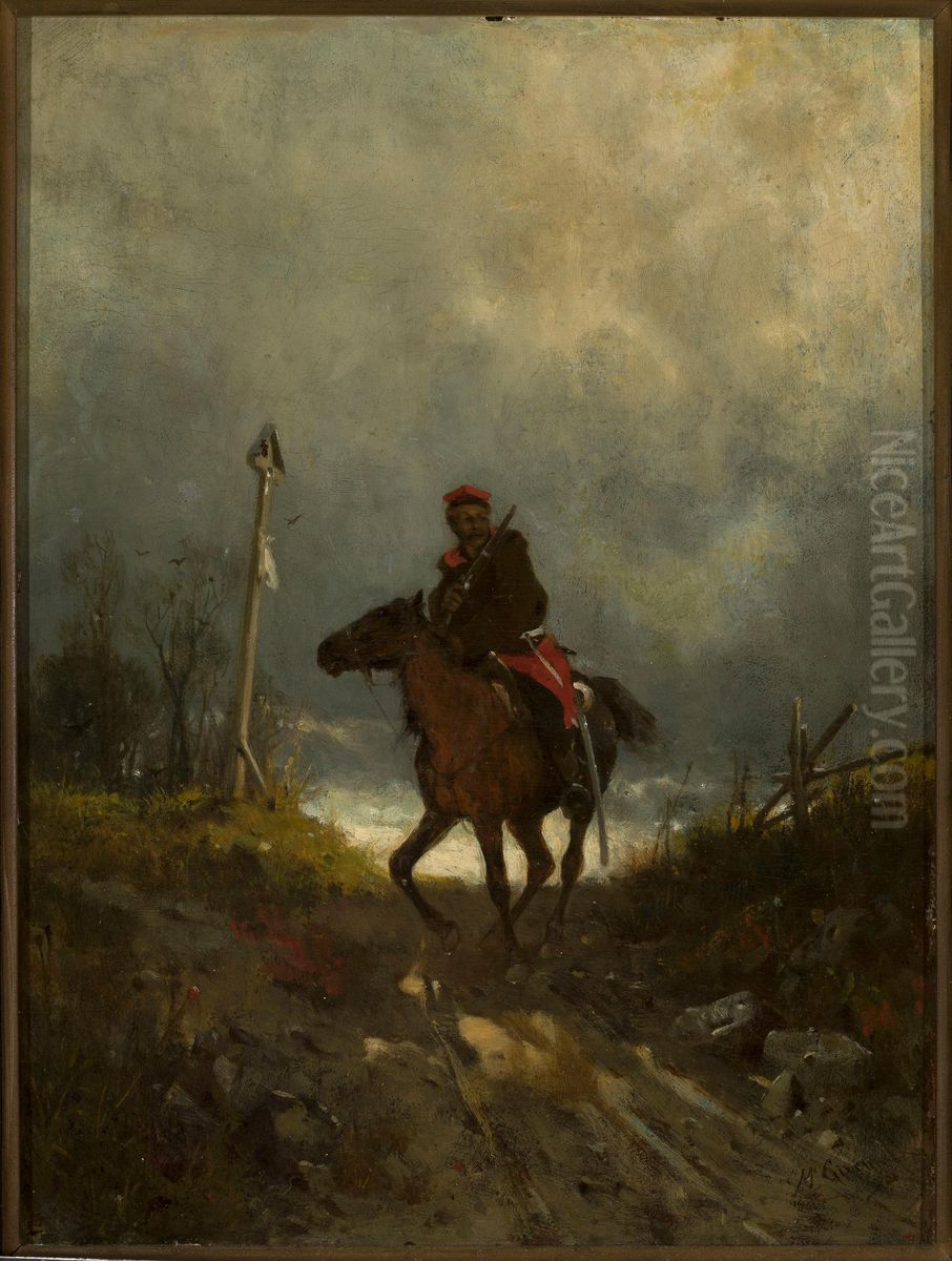W drodzePoslaniec 
JezdziecPowstaniec Oil Painting by Maksymilian Gierymski