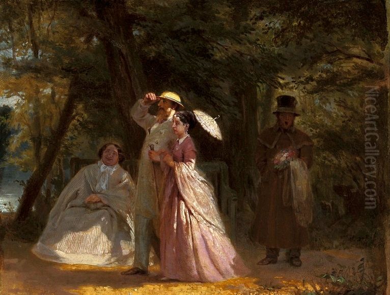 In the garden Oil Painting by Artur Grottger