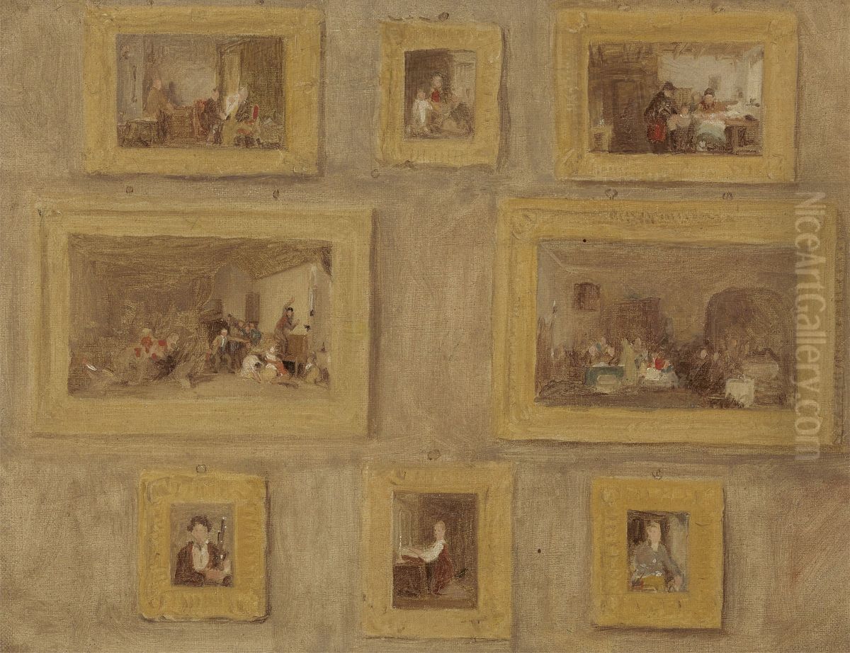 A Sketch of the Eight Paintings Framed and Hanging on a Wall Oil Painting by David Wilkie