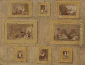A Sketch of the Eight Paintings Framed and Hanging on a Wall
