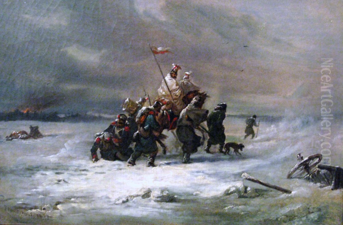 Retreat from Moscow Oil Painting by Franciszek Kostrzewski