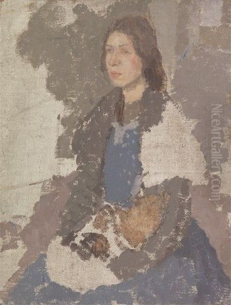 Young Woman Holding a Cat Oil Painting by Gwen John