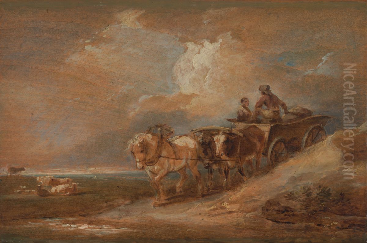 Landscape with Horse and Oxen Cart Oil Painting by Philip James de Loutherbourg