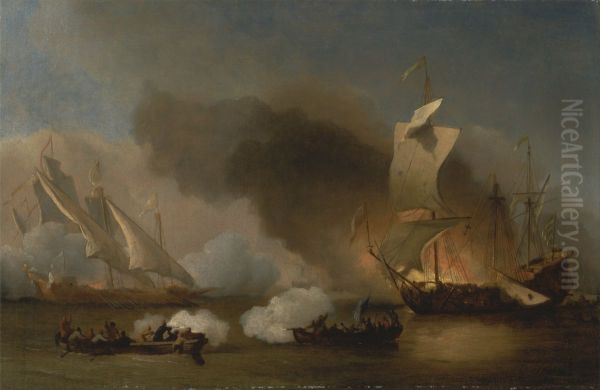 An Action off the Barbary Coast with Galleys and English Ships Oil Painting by Willem van de Velde the Younger