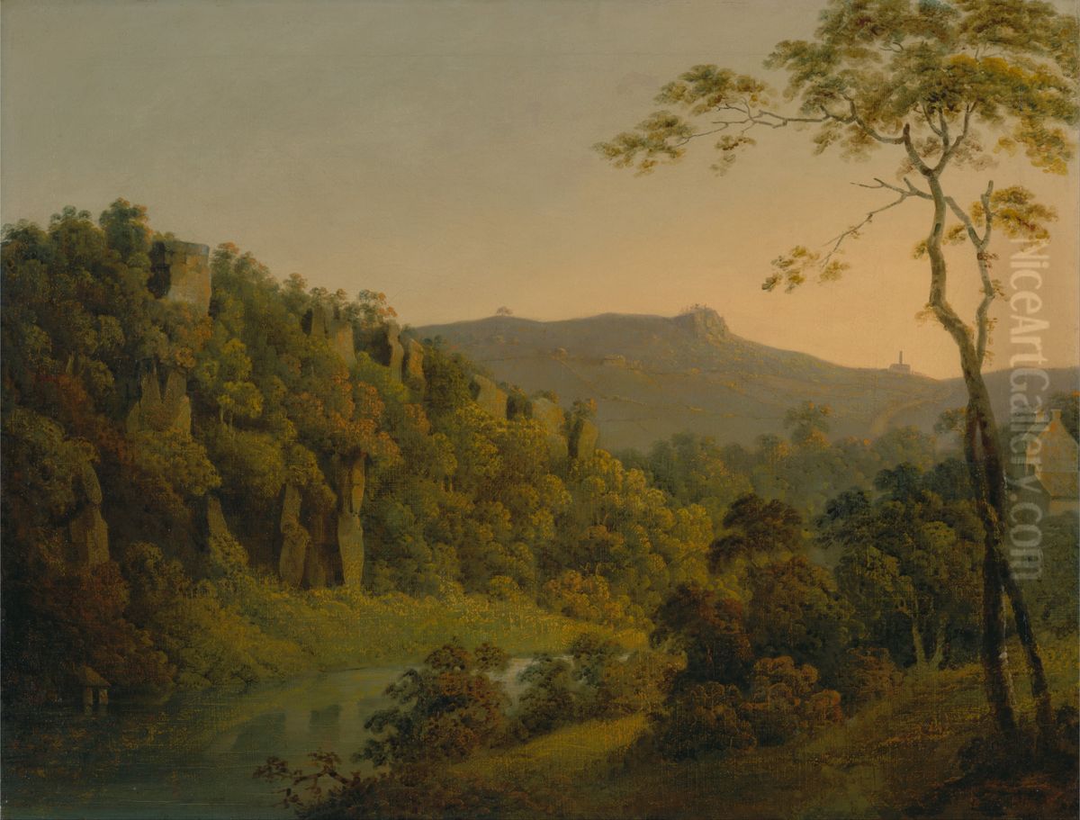 Matlock Dale, looking toward Black Rock Escarpment Oil Painting by Joseph Wright of Derby