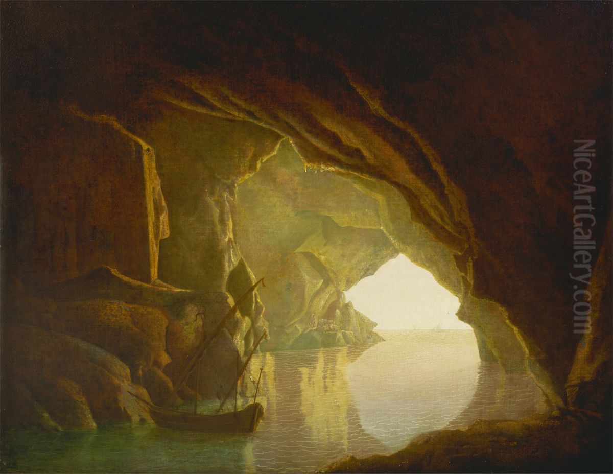 A Grotto in the Gulf of Salerno, Sunset Oil Painting by Joseph Wright of Derby