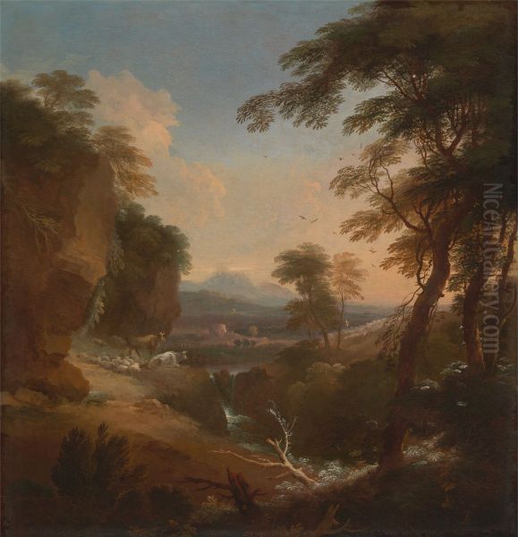Landscape with Distant Mountains Oil Painting by Adriaen Van Diest