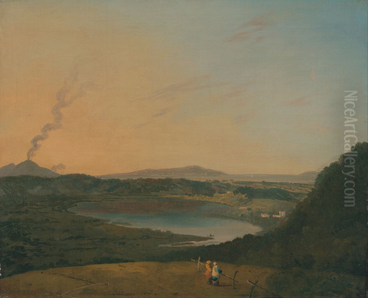 Lago d'Agnano with Vesuvius in the distance Oil Painting by Richard Wilson