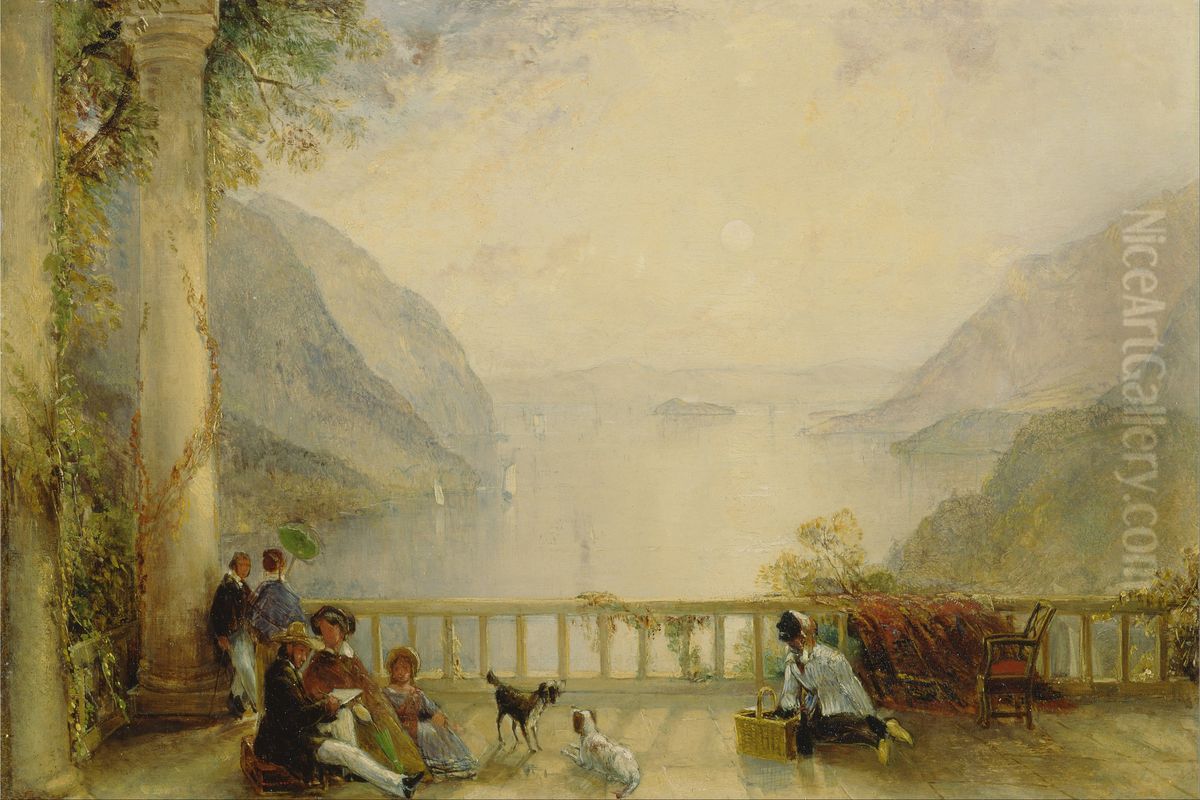 Figures on a Balcony, probably at Westpoint Oil Painting by Thomas Creswick