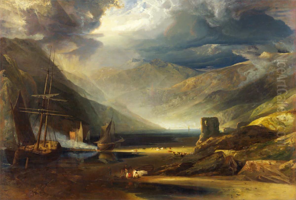 A Scene on the Coast, Merionethshire - Storm Passing Off Oil Painting by Copley Fielding