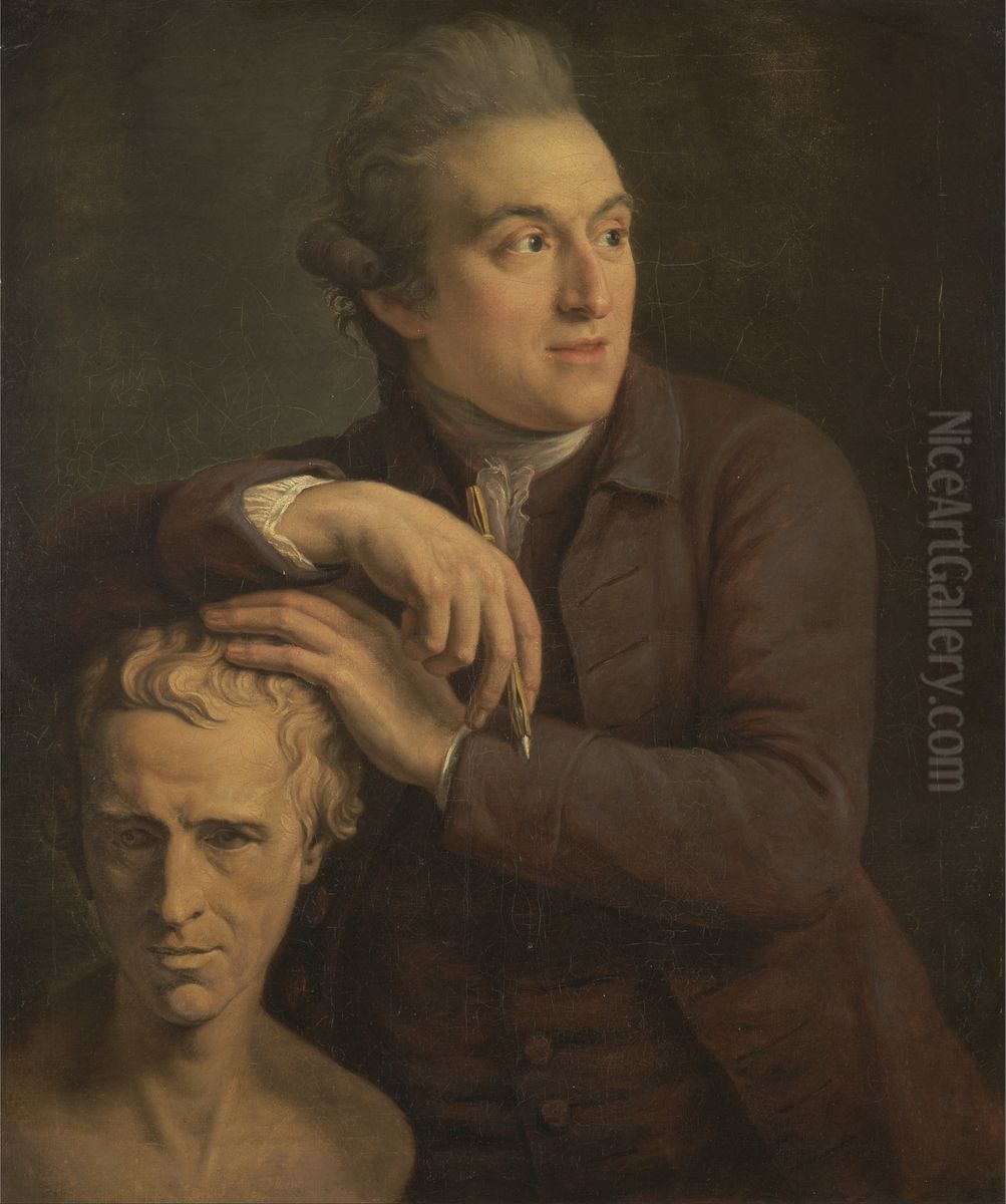 Joseph Nollekens with His Bust of Laurence Sterne Oil Painting by John Francis Rigaud