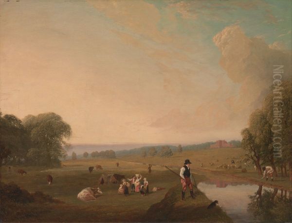 A View of Theobald's Park, Hertfordshire Oil Painting by John James Chalon