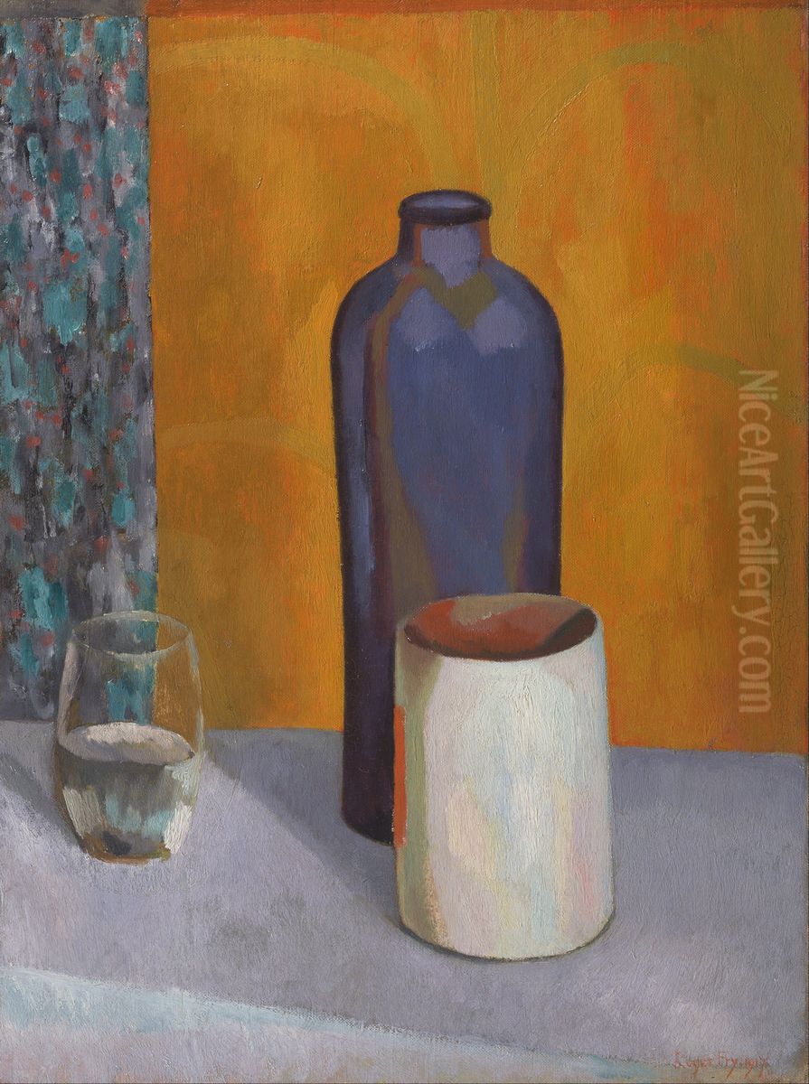 Still-life with blue bottle Oil Painting by Roger Fry