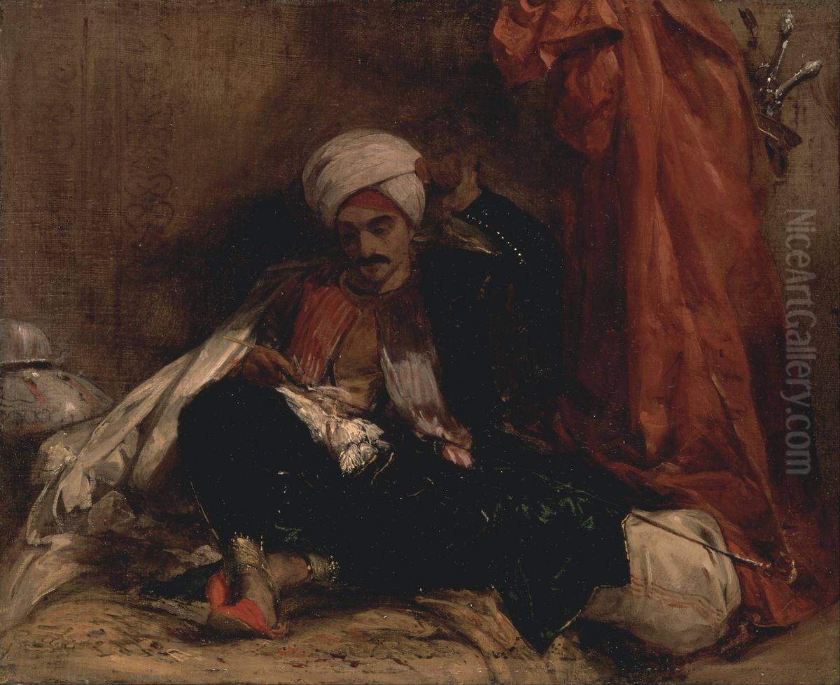 Seated Turk Oil Painting by Richard Parkes Bonington