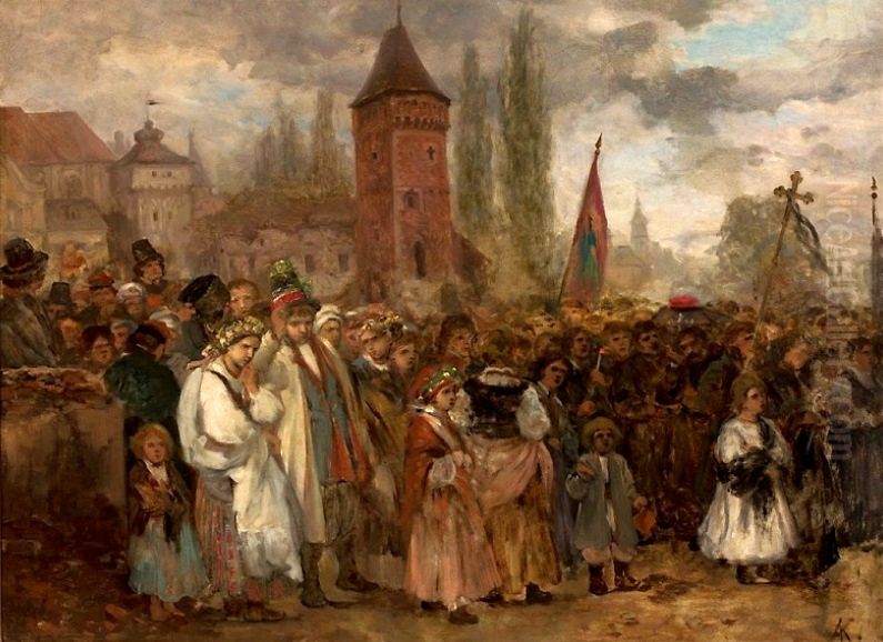 Funeral and wedding Oil Painting by Aleksander Kotsis